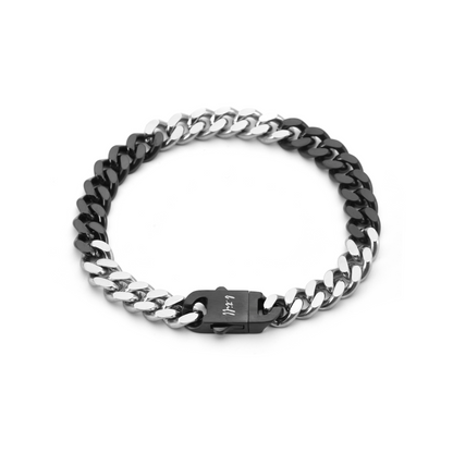 Premium Stainless Steel | 8MM Cuban Bracelet | Black & Steel Two-Tone
