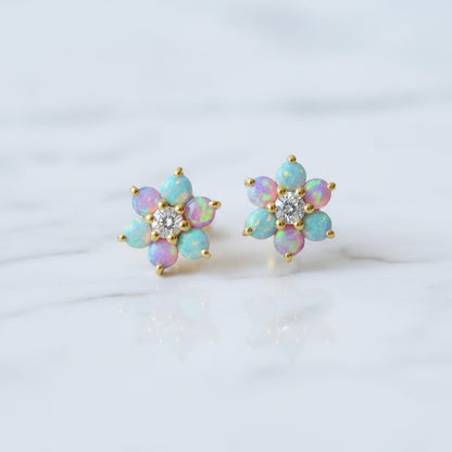 GOLD VERMEIL - EARRINGS - OPAL FLOWER STUD