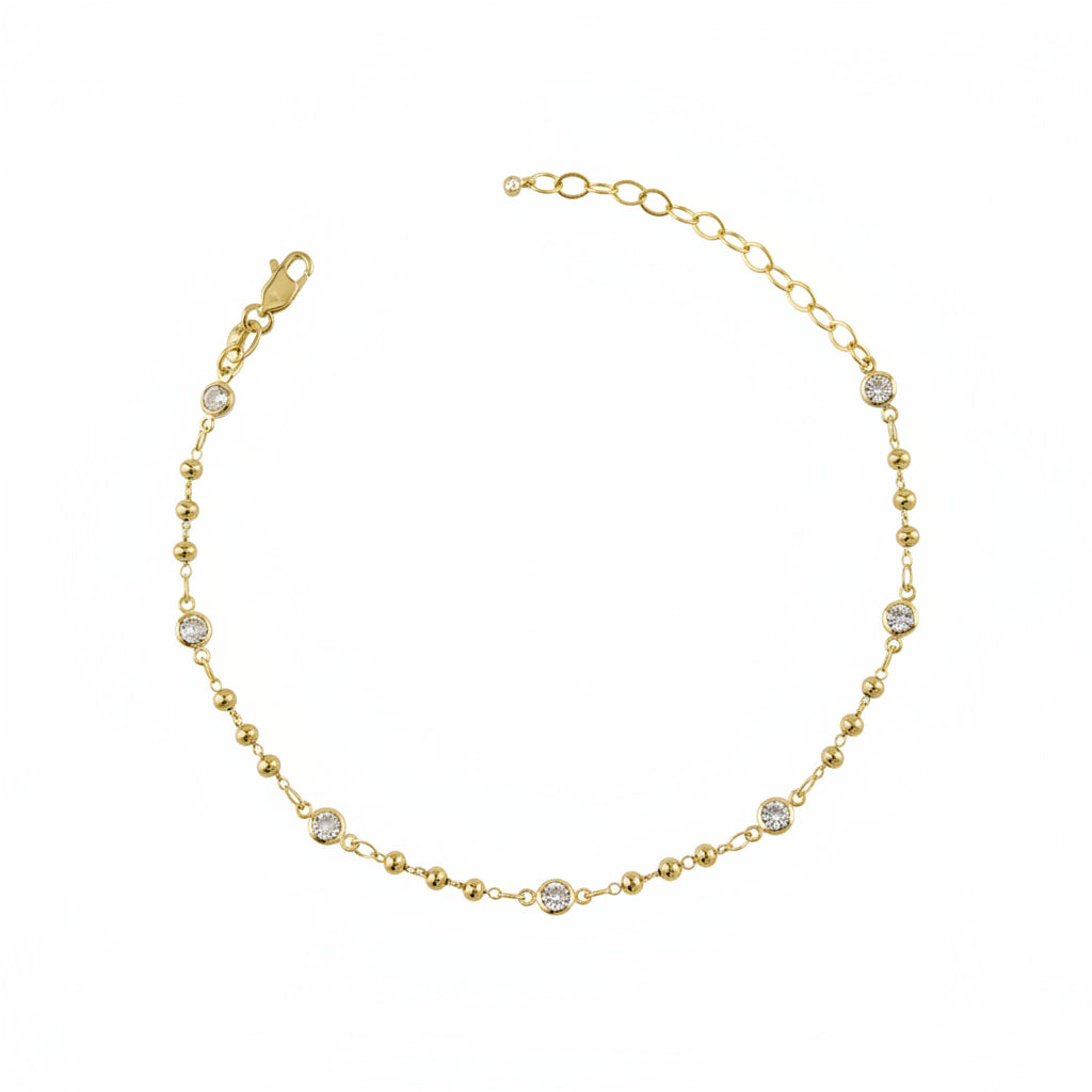 Beaded Bezel CZ Anklet | 18K Gold Filled
