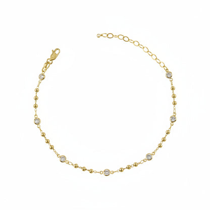 Beaded Bezel CZ Anklet | 18K Gold Filled