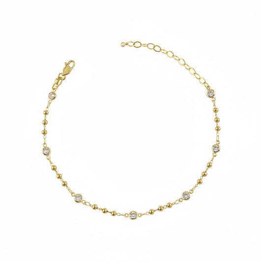 Beaded Bezel CZ Anklet | 18K Gold Filled