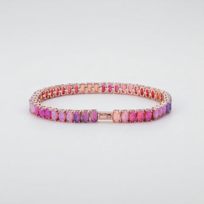 GOLD PLATED - TENNIS BRACELET - PINK OPAL in ROSE GOLD OVAL 5MM