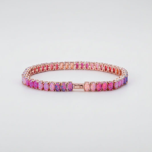 GOLD PLATED - TENNIS BRACELET - PINK OPAL in ROSE GOLD OVAL 5MM