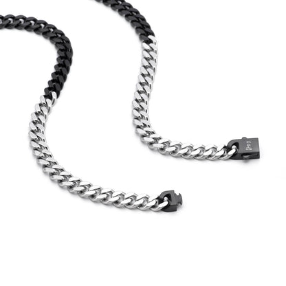 Premium Stainless Steel | 8MM Cuban Link Necklace | Black & Steel Two-Tone