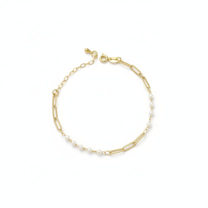 GOLD FILLED - BRACELET - PEARLS + PAPERCLIP DIAMOND CUT