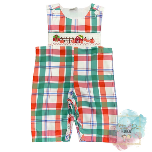 Boys Plaid Embroidered Romper - Fall / Thanksgiving