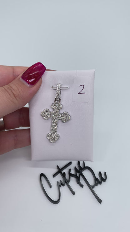 Moissanite Fleur-de-Lis Cross Pendant | Rhodium-Plated Sterling Silver | Certificate Included