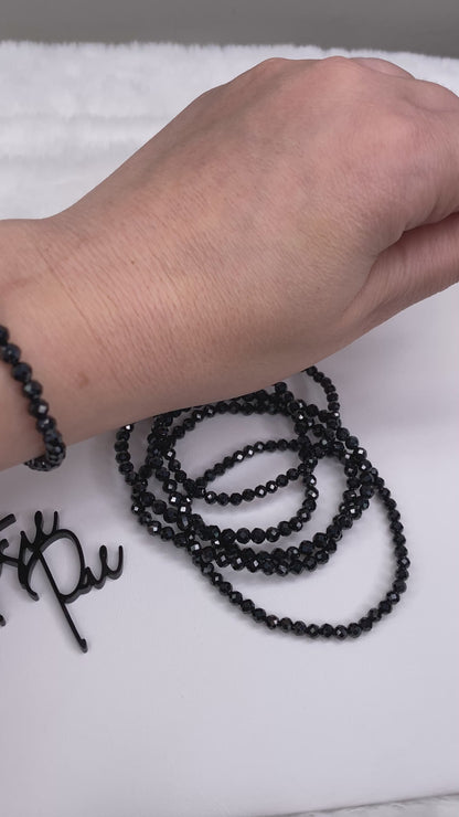 4MM Faceted - Black Spinel | Natural Gemstone Stretch Bracelet