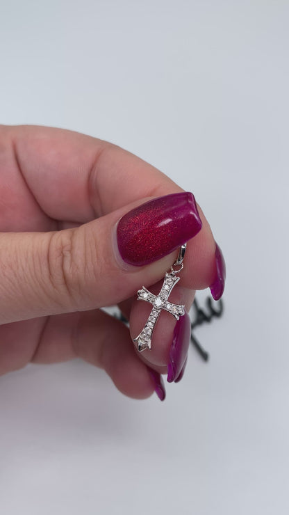 Moissanite Grace Cross Pendant | Rhodium-Plated Sterling Silver | Certificate Included