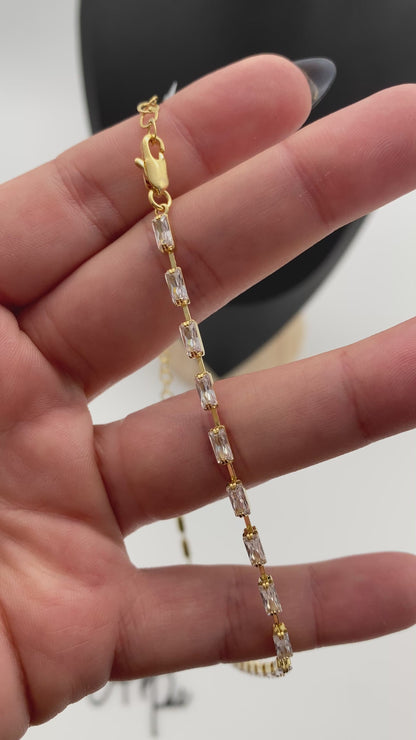 GOLD FILLED - TENNIS NECKLACE - CUTESIE CZ BAGUETTE CHOKER