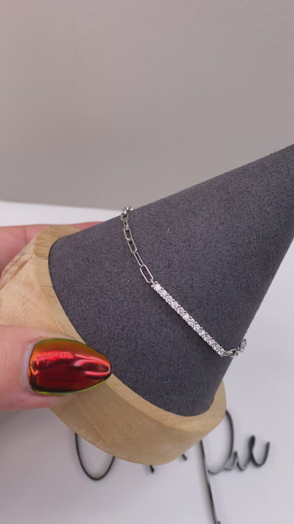 Moissanite Pave and Paperclip Bracelet | 2MM | Sterling Silver | Certificate Included