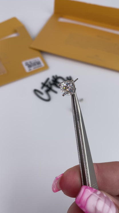 Moissanite Round 4-Prong Stud Earrings | 2.0CT Each (4.0CT Total) | 950 Platinum-Plated Sterling Silver | Certificate Included