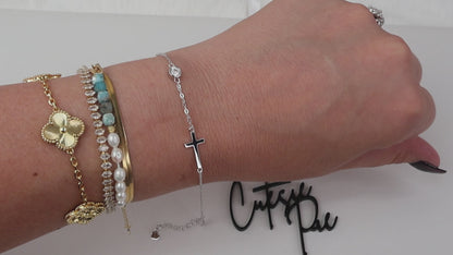 Moissanite Station Cross Bracelet | 4MM | 0.3CT | 950 Platinum-Plated Sterling Silver | Certificate Included