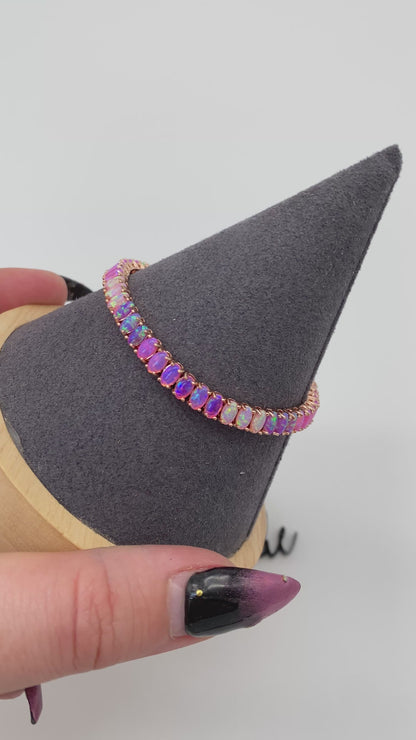GOLD PLATED - TENNIS BRACELET - PINK OPAL in ROSE GOLD OVAL 5MM