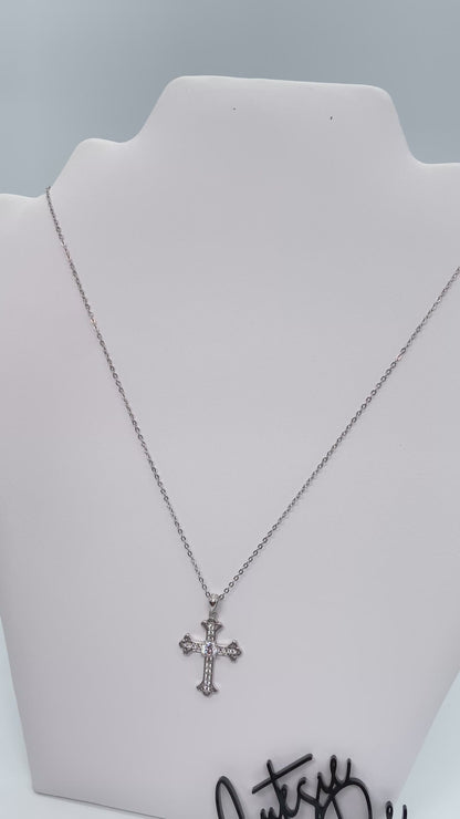 Moissanite Fleur-de-Lis Cross Pendant Necklace | 0.5CT Center Stone | 950 Platinum-Plated Sterling Silver | Certificate Included