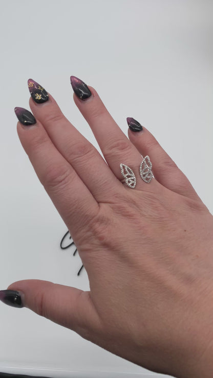 Moissanite Butterfly Ring | Open Style Pave | Rhodium over Sterling Silver | Certificate Included
