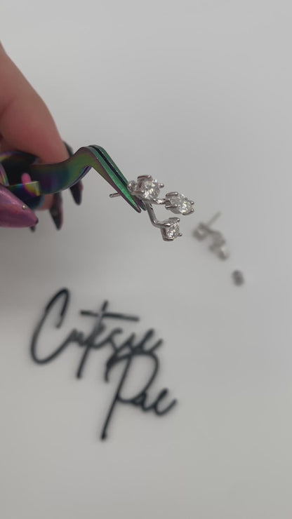 Moissanite Triple Stone Stud Earrings - Marquise & Round | 0.5CT Each | Sterling Silver | No Certificate