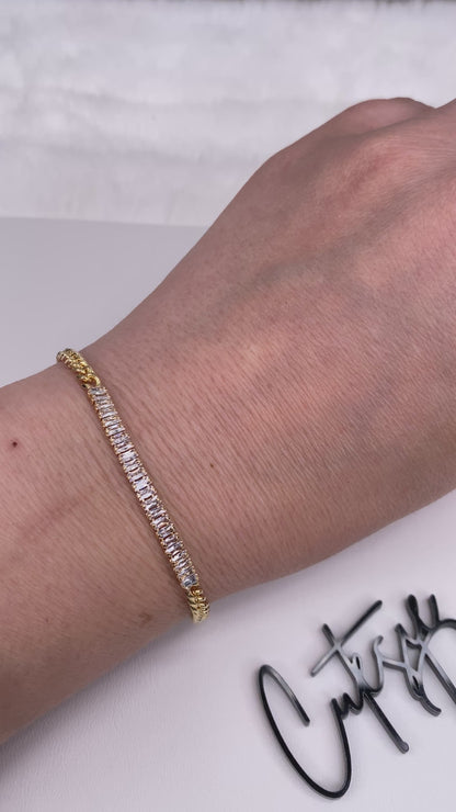 GOLD FILLED - BRACELET - CZ BAGUETTE + CURB MIX 3.5MM
