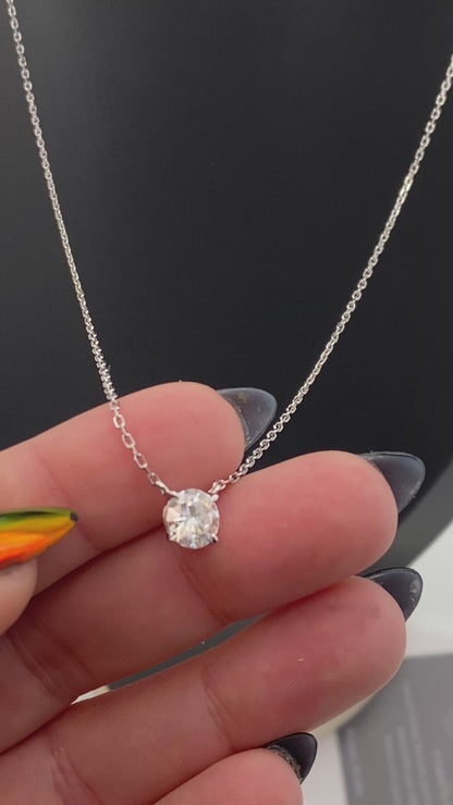Moissanite Round Pendant Necklace | 1.23CT (7MM) | Rhodium Finish over Sterling Silver | Certificate Included