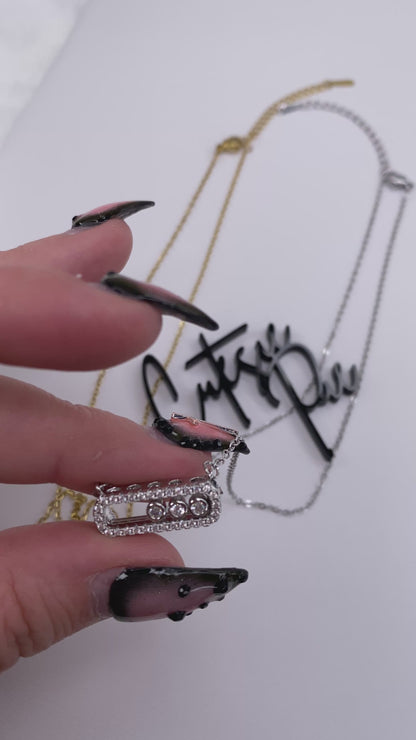 Trinity Pave Sliding Necklace | 316L Stainless Steel | 18K Gold PVD or Steel