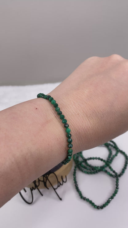 4MM Faceted - Malachite | Natural Gemstone Stretch Bracelet