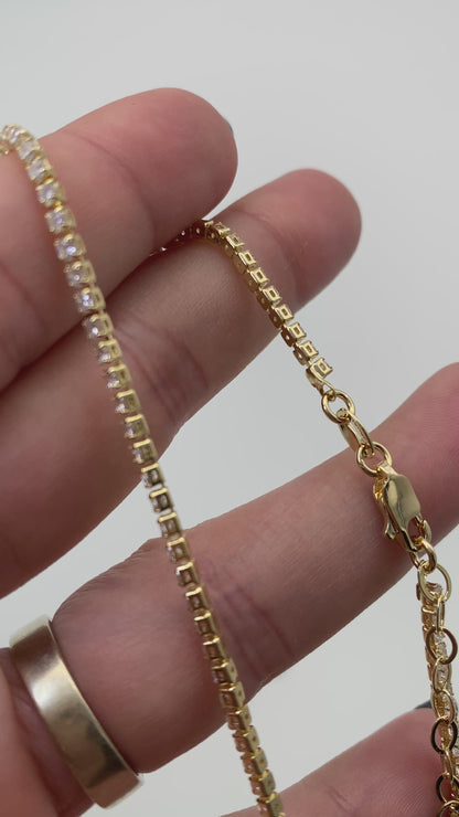 GOLD FILLED - TENNIS NECKLACE - CZ ROUND 2MM