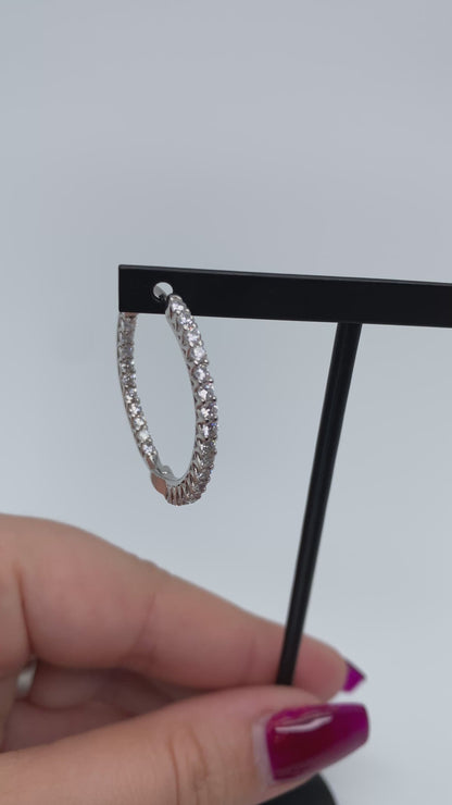 CZ Inside Out Hoop Earrings | 30MM | Rhodium-Plated Sterling Silver
