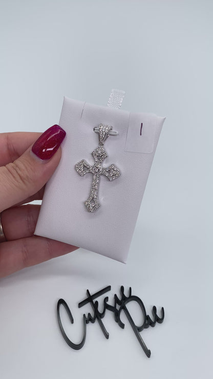 Moissanite Trefoil Cross Pendant | Rhodium-Plated Sterling Silver | Certificate Included