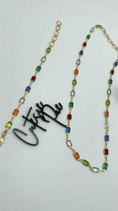 GOLD FILLED - BRACELET - MULTICOLOR EMERALD-CUT 5MM