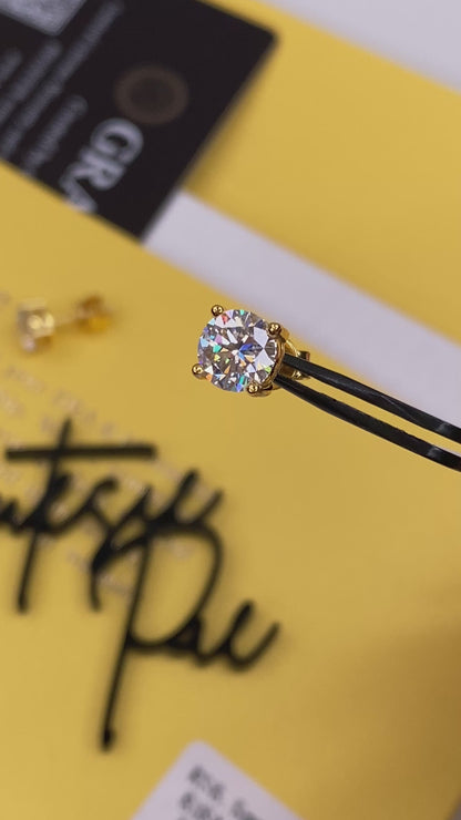 Moissanite Round 4-Prong Stud Earrings | 1.0CT Each (2.0CT TOTAL) | 18K Gold over Sterling Silver | Certificate Included