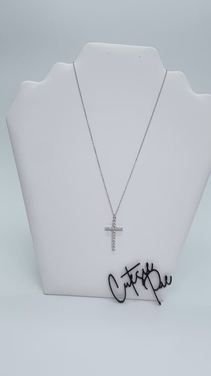 Moissanite Devotion Cross Necklace | Rhodium-Plated Sterling Silver | Certificate Included