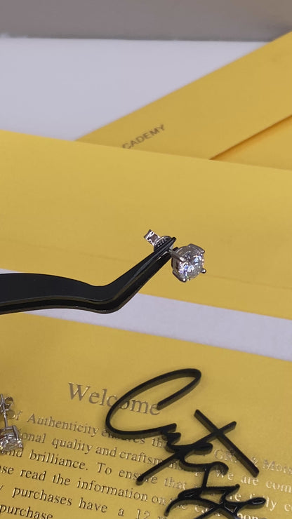 Moissanite Round 4-Prong Stud Earrings | 1.0CT Each (2.0CT Total) | 950 Platinum over Sterling Silver | Certificate Included