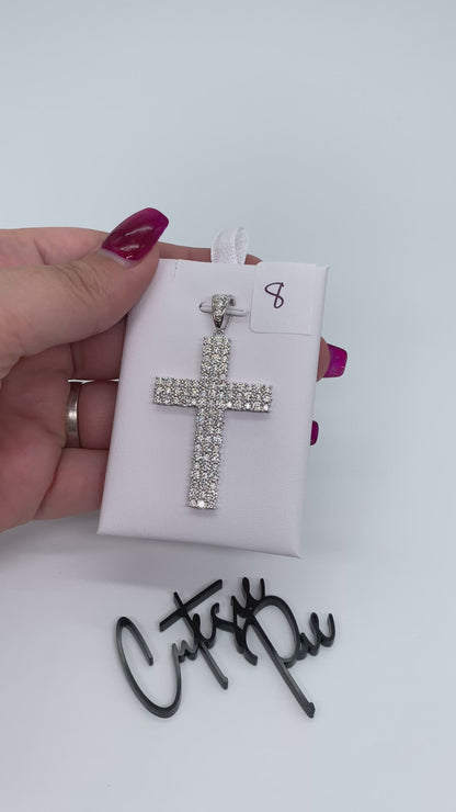 Moissanite Icy Cross Pendant | 31.2MM × 44.5MM | Rhodium-Plated Sterling Silver | Certificate Included