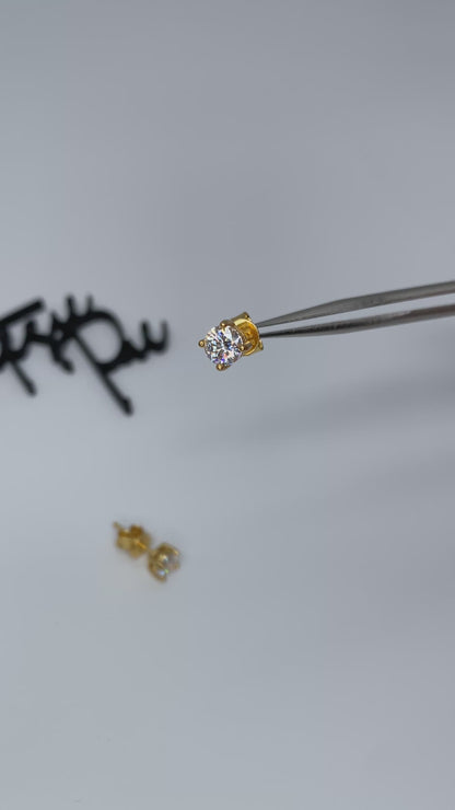 Moissanite Round 4-Prong Stud Earrings | 5MM |0.5CT Each (1.0CT Total) | 18K Gold over Sterling Silver | Certificate Included