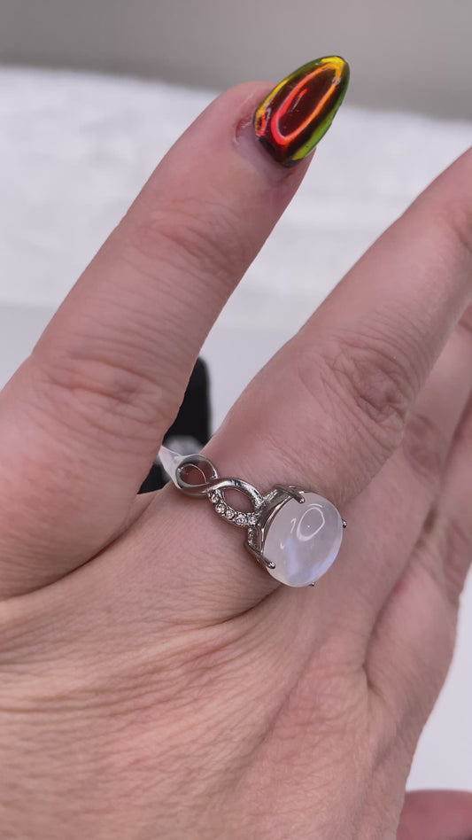 Natural Moonstone Ring | 8x10mm Gemstone | 316L Stainless Steel