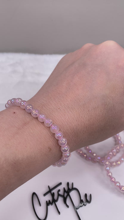 6MM Aura Rose Quartz | Natural Crystal Stretch Bracelet