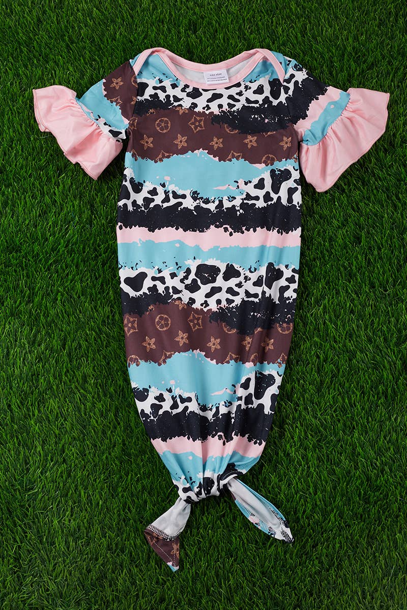 Baby Girls Multi-print Pink w/ Ruffle Sleeve BABY GOWN