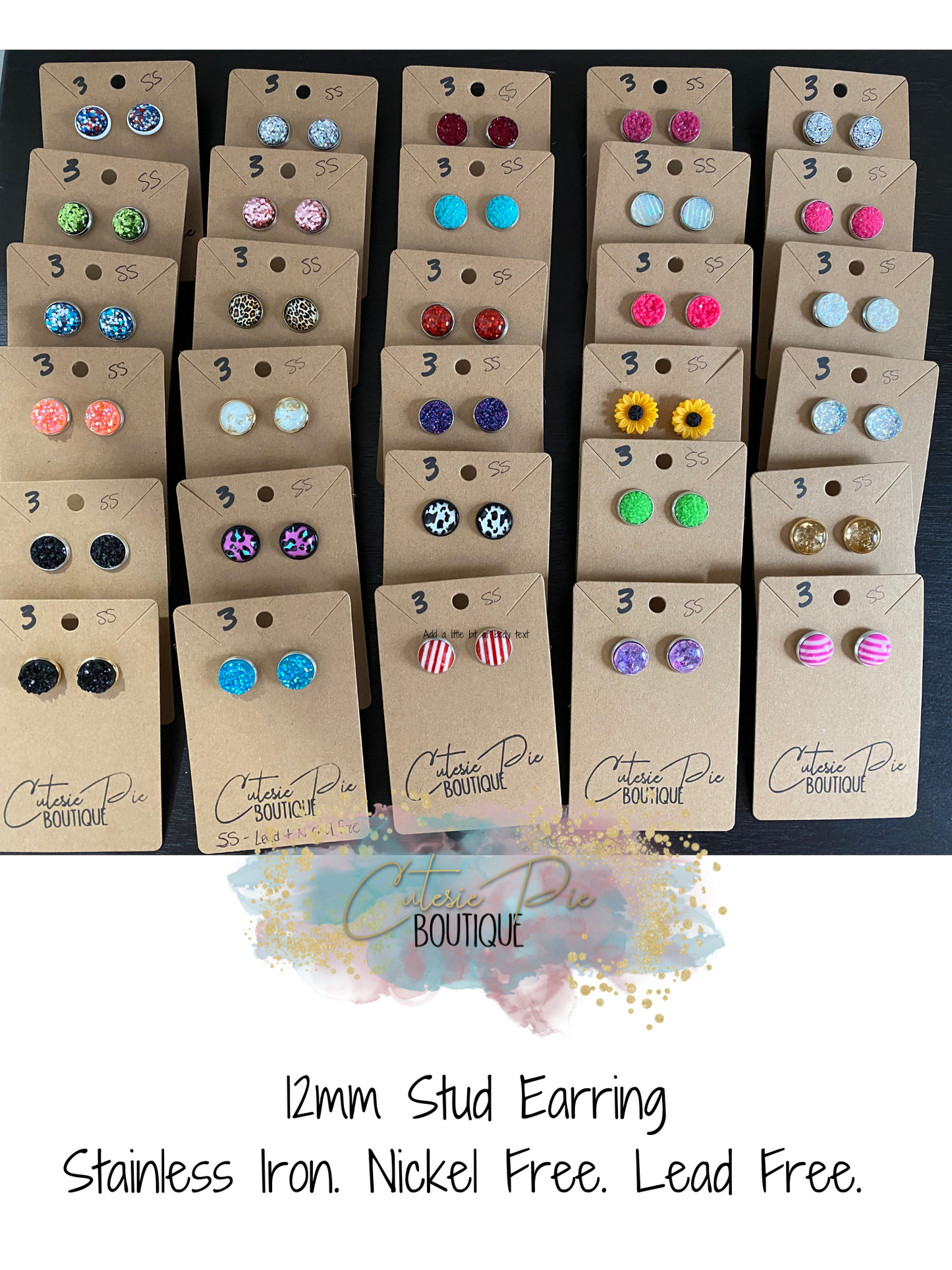 Jewelry 3.00 Studs - Stainless + Nickel & Lead Free
