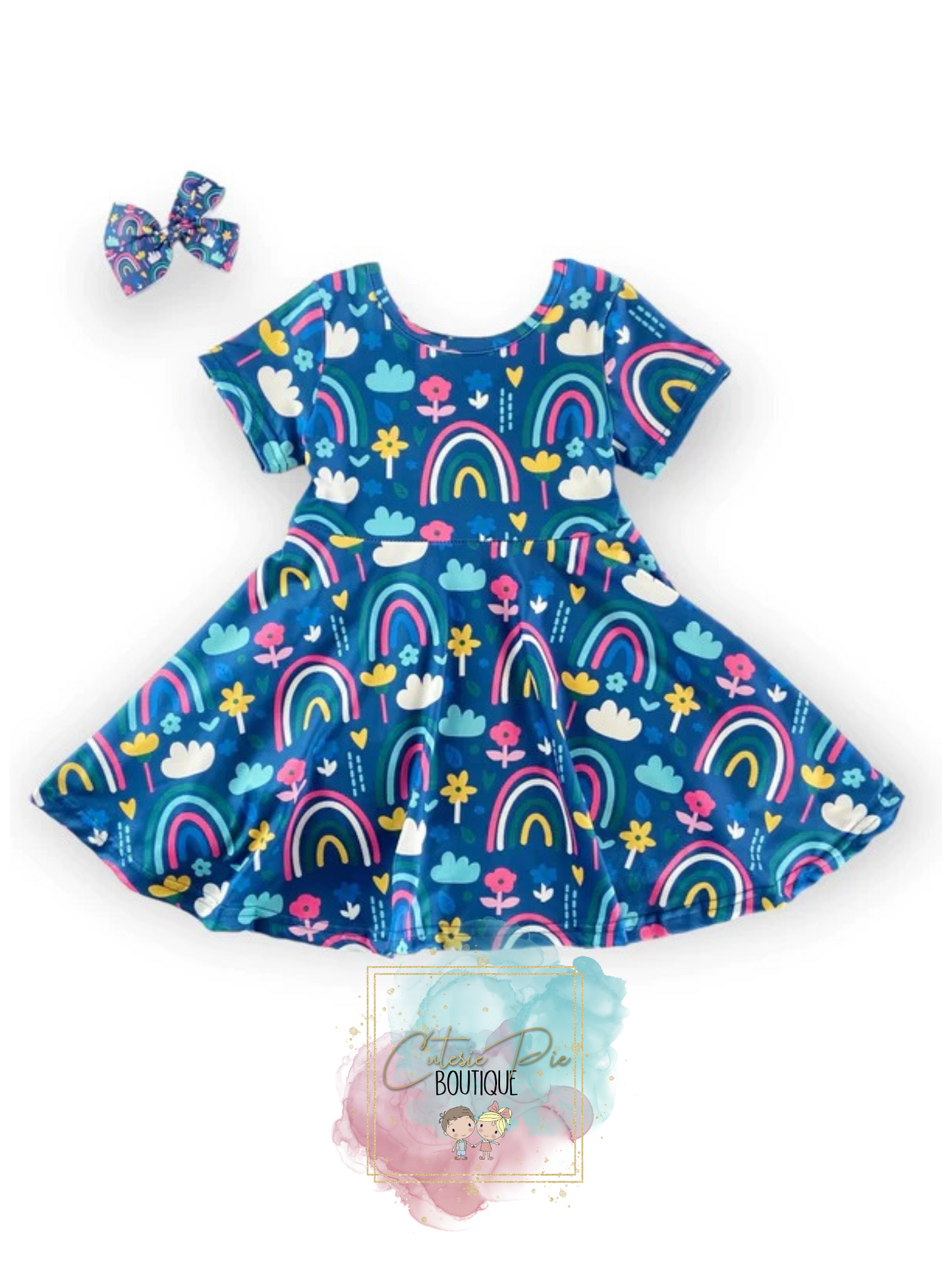 Rainbow Twirl Dress & Hair Bow Set