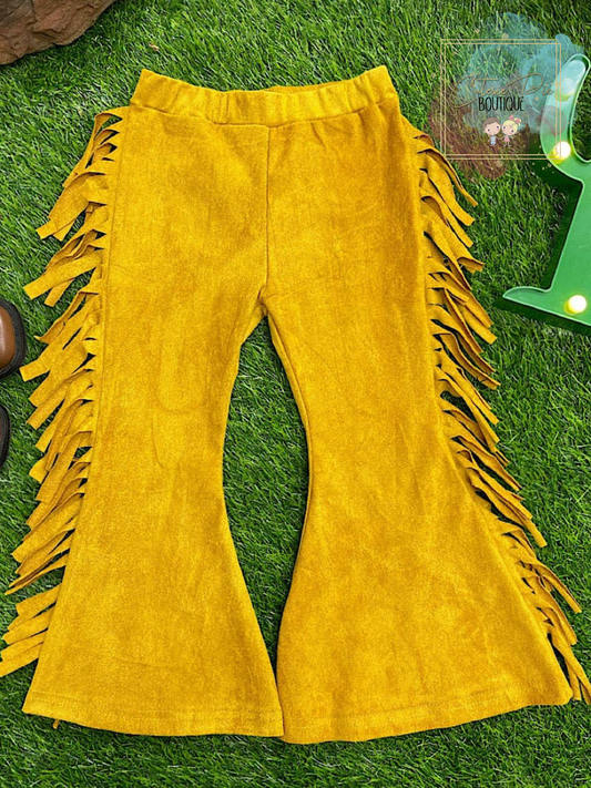 Girls Mustard Suede Pant w/ Fringe