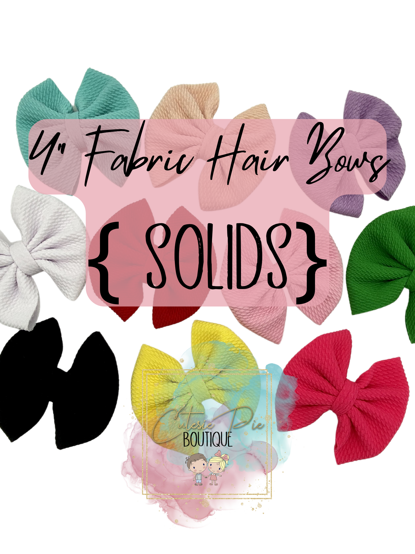 4" Cutesie Fabric Hair Bow - SOLID COLORS