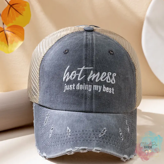 Hot Mess - Adult Baseball Cap / Up-do Hat / Ponytail Cap