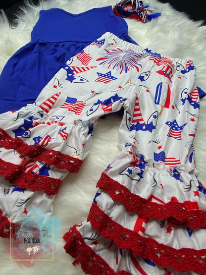 Patriotic Tunic & Ruffle Bell Bottom Outfit Set