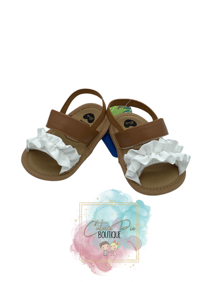 Baby Ruffle Sandal { White / Brown}