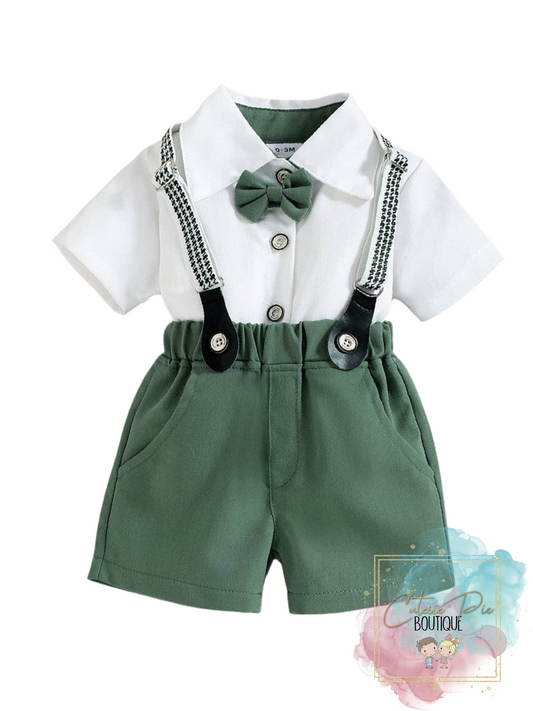 Baby Boys Gentleman Set - Sage Green w/ Bow tie & Suspender