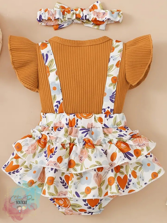 Floral Flutter Sleeve Bubble Romper & Headband Set