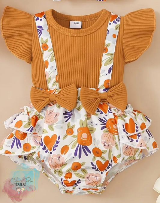 Floral Flutter Sleeve Bubble Romper & Headband Set