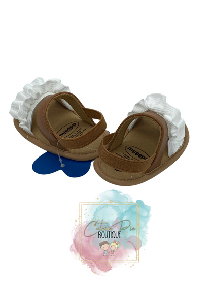 Baby Ruffle Sandal { White / Brown}