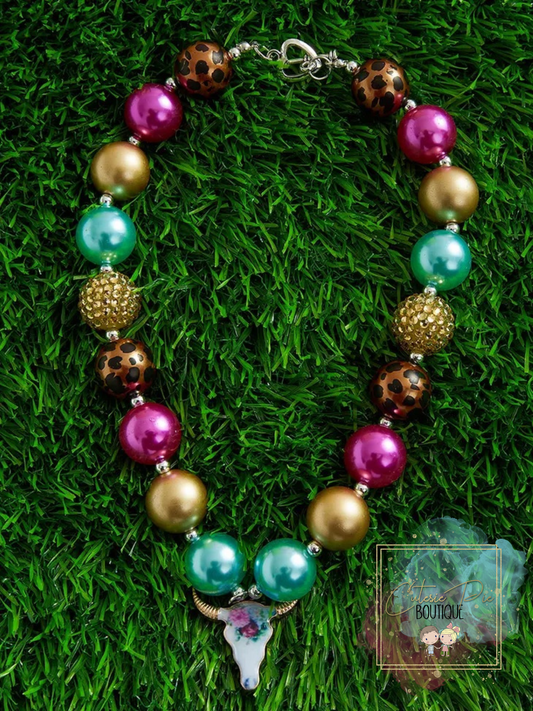 Chunky Bead Necklace - Multi w/ Floral Steer