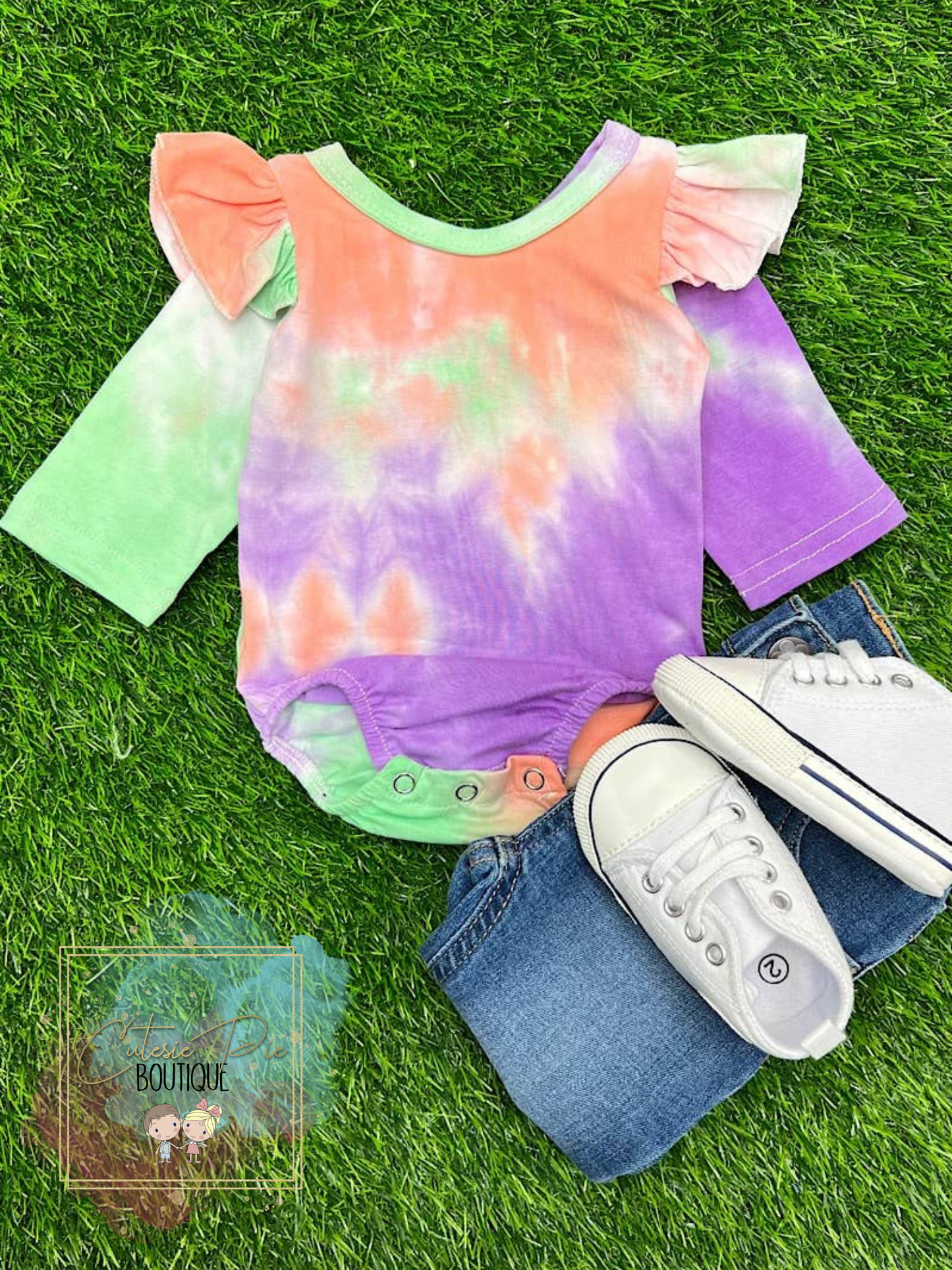 Baby Girls Tie Dye Angel Sleeve Onesie